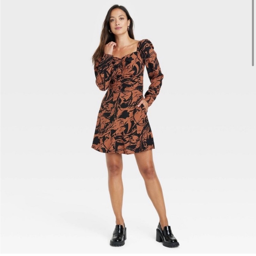 A New Day Puffed Long Sleeve Ruched Front Dress Size S